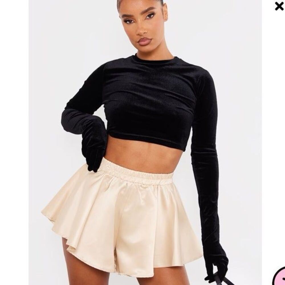 Champagne Structured Satin Elasticated Waist Floaty Shorts US 0
